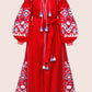 Embroidered Lantern Sleeve Boho Kaftan Dress