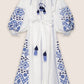 Embroidered Lantern Sleeve Boho Kaftan Dress