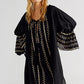 Floral Embroidered Black Cotton Tunic