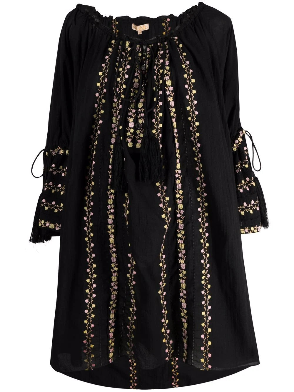 Floral Embroidered Black Cotton Tunic