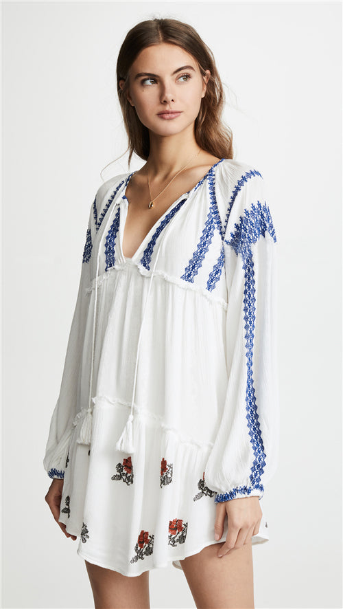 Embroidered Long Sleeves Shirt Dress