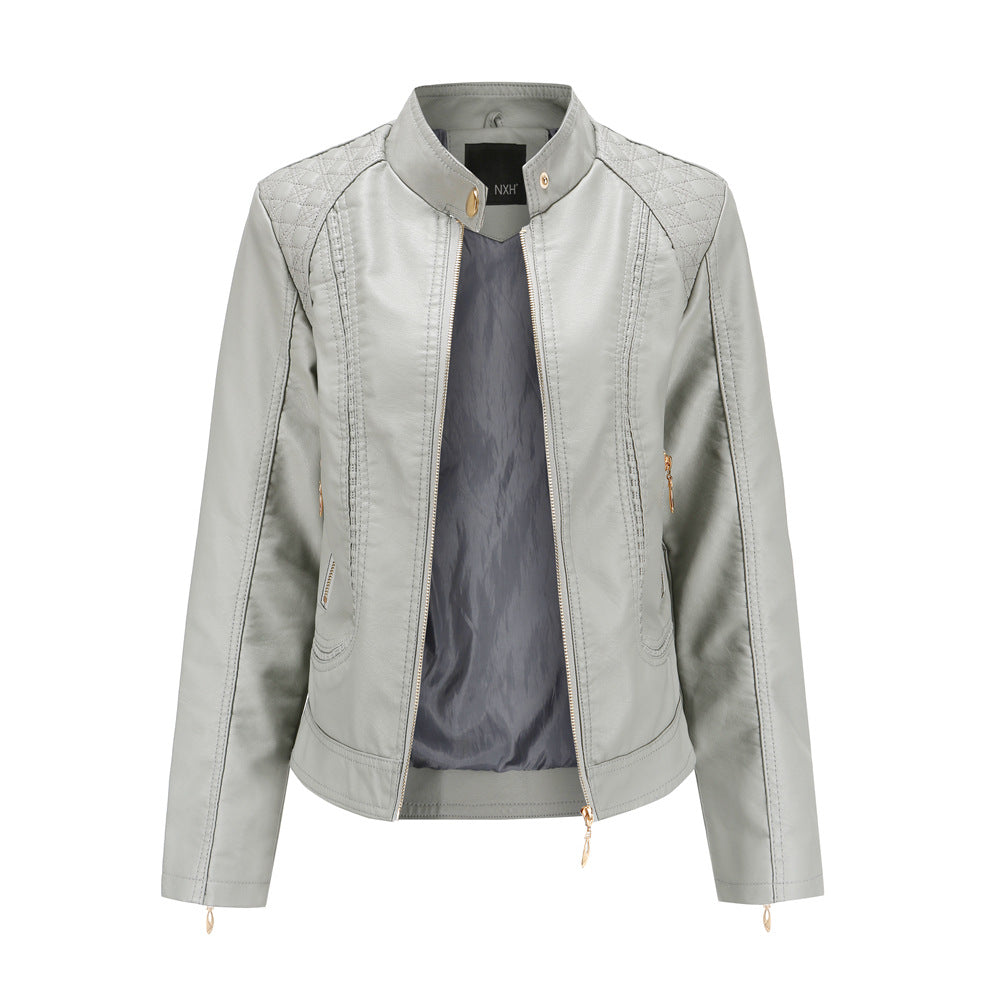 Stand Collar Faux Leather Jacket