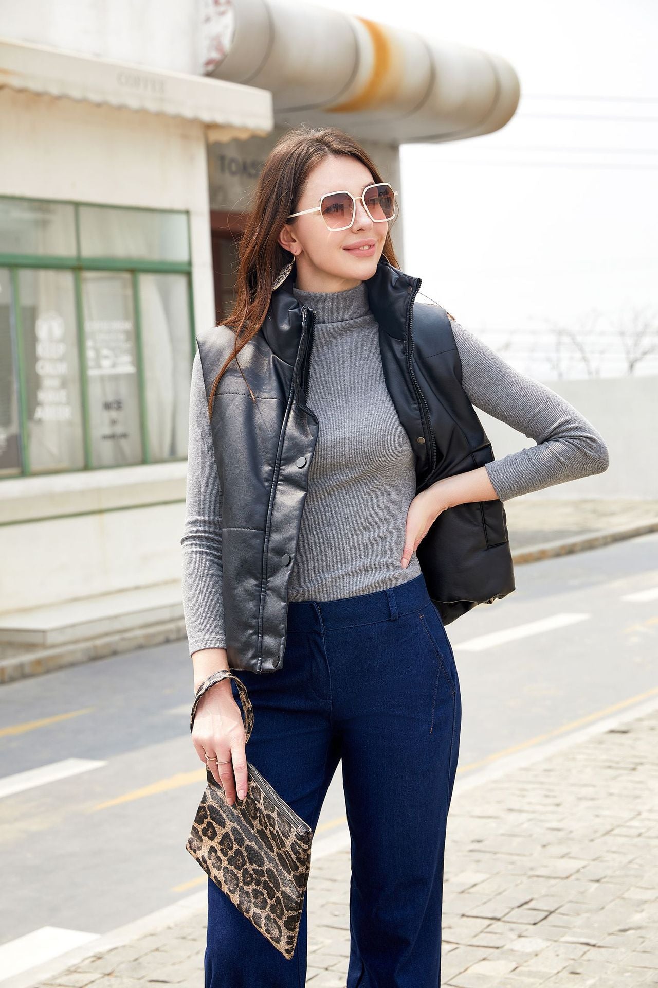 Quilted Vegan Leather Vest Jacket