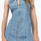 Retro Overalls Zip Up Collared Sleeveless Denim Dress