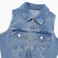 Retro Overalls Zip Up Collared Sleeveless Denim Dress