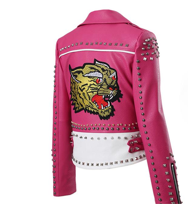 Coral Leather Embroidered Jacket