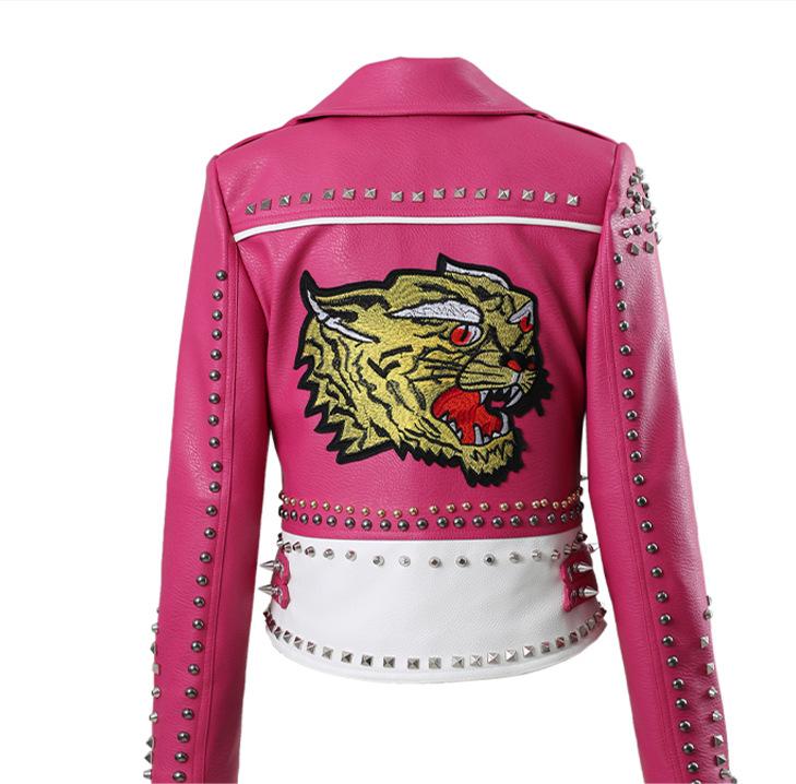 Coral Leather Embroidered Jacket