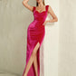 High Split Rose Red Velvet Gown