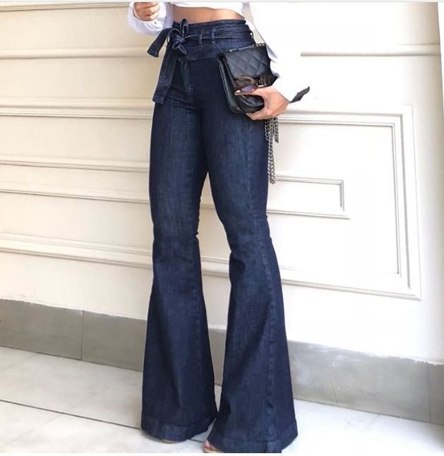 Lace Up Bell Bottom Pants Wide Leg Jeans