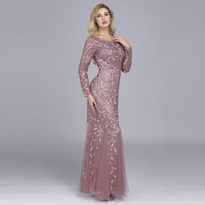 Jennifer Long Sleeves Elegant Sequin Evening Gown