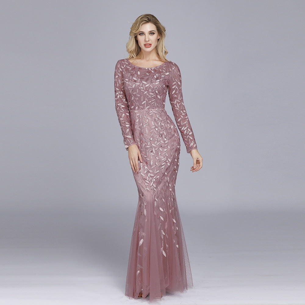 Jennifer Long Sleeves Elegant Sequin Evening Gown