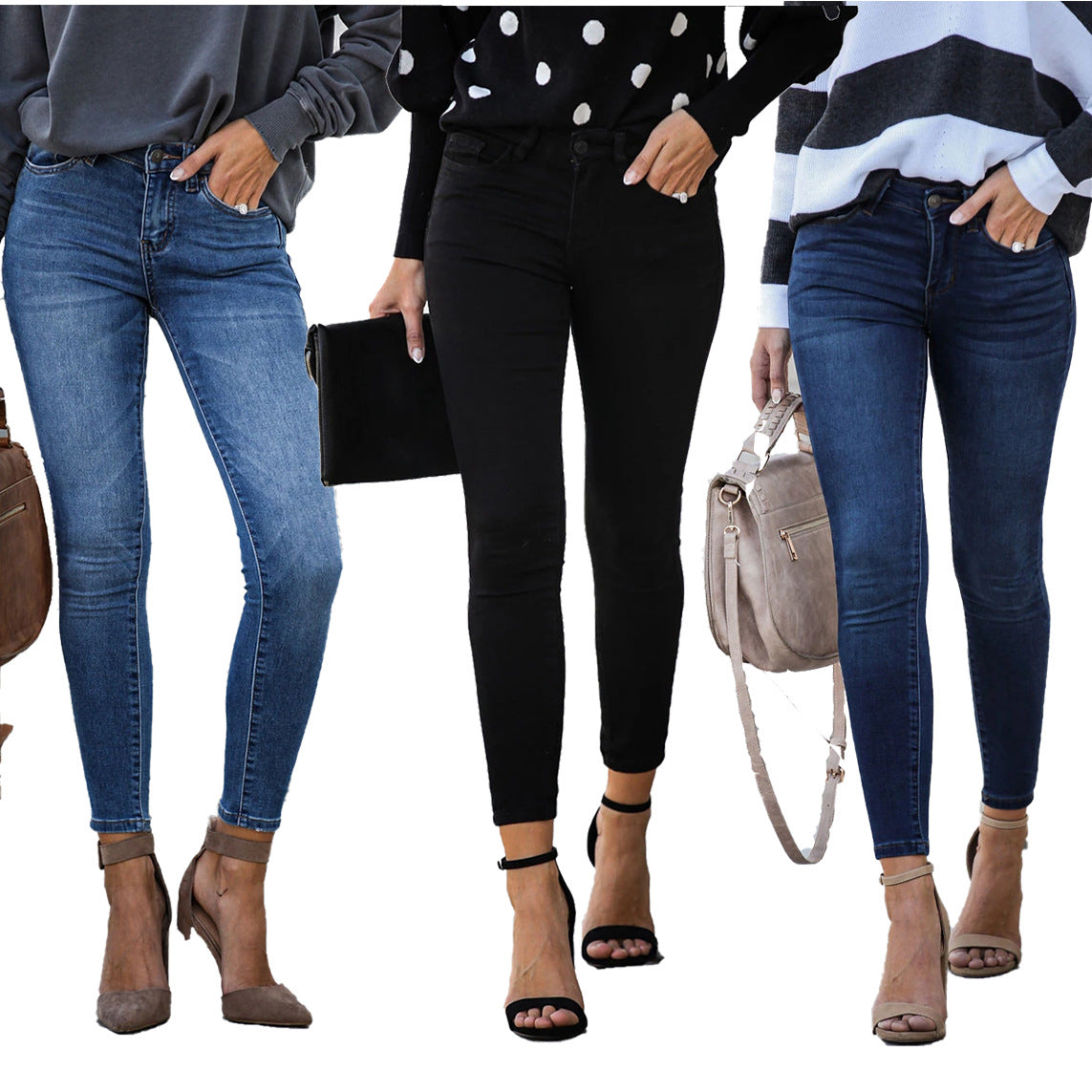 Stretch Mid-Waist Slim Fit Denim Ankle-Length Pants