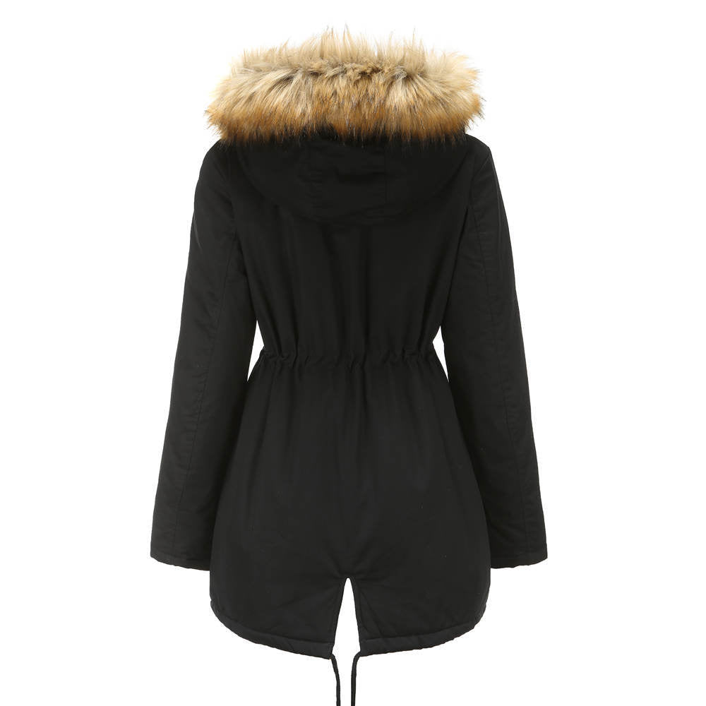 Fleece Lined Coat Hooded with Fur Collar