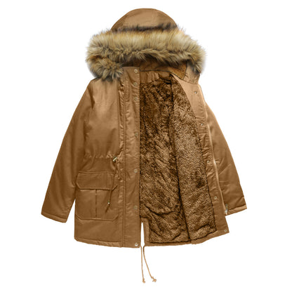 Fleece Lined Coat Hooded with Fur Collar