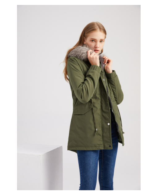 Big Fur Collar Cotton-Padded Coat Mid-Length