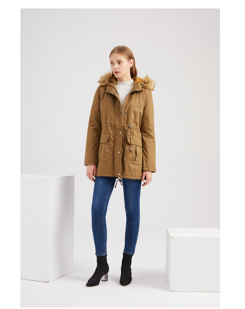 Fleece Lined Coat Hooded with Fur Collar