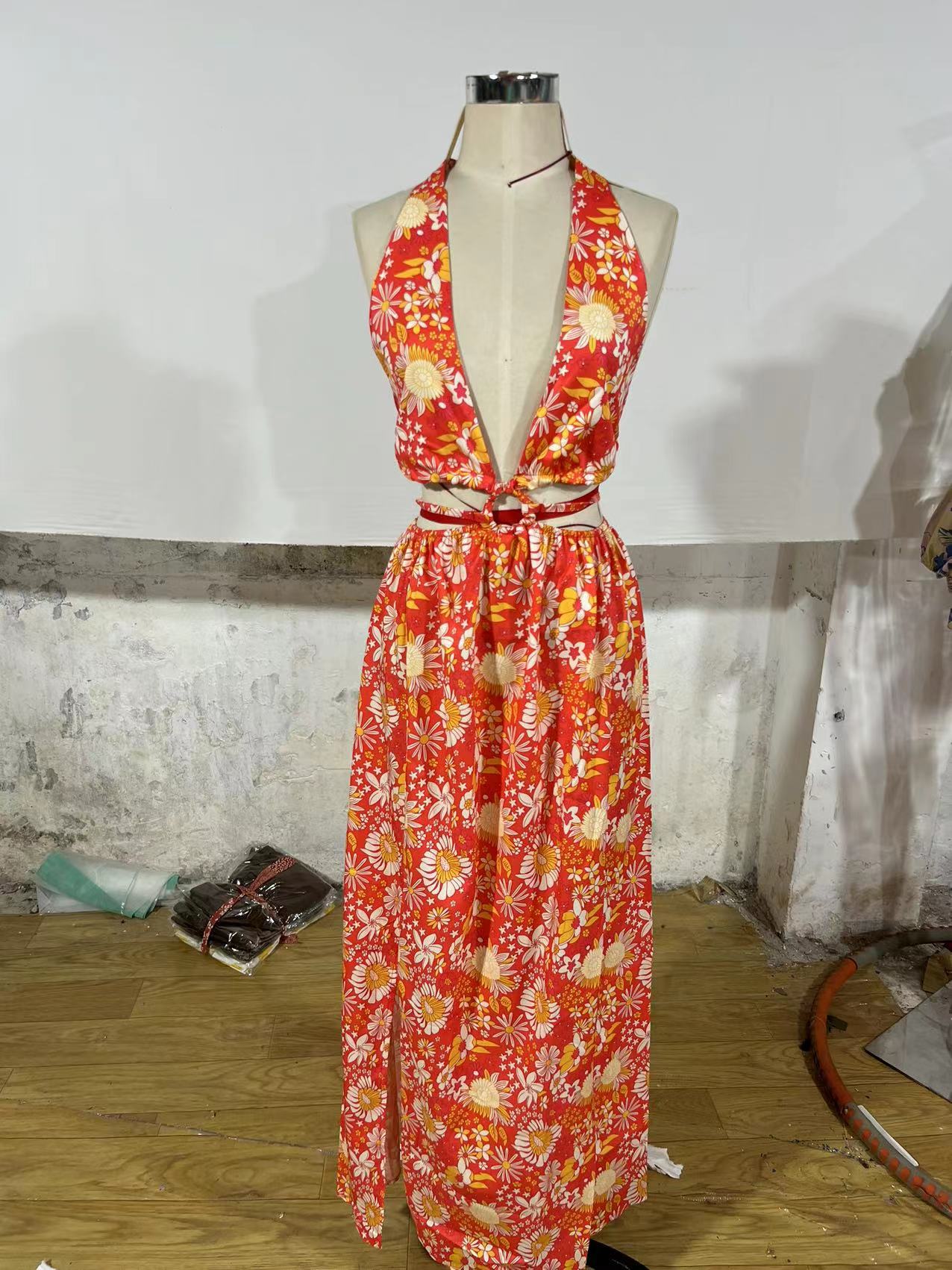 V-neck Printed Slip Dress