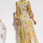 Casual Printed Long Sleeve V Neck Maxi Dress