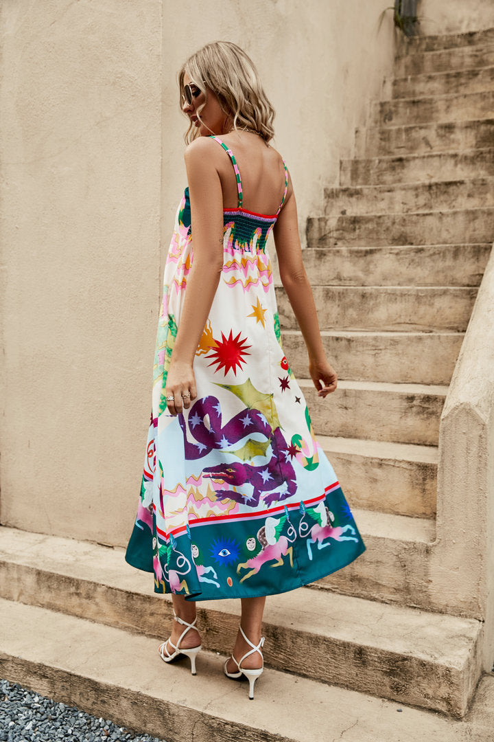 Casual Floral Print Sleeveless Resort Dress