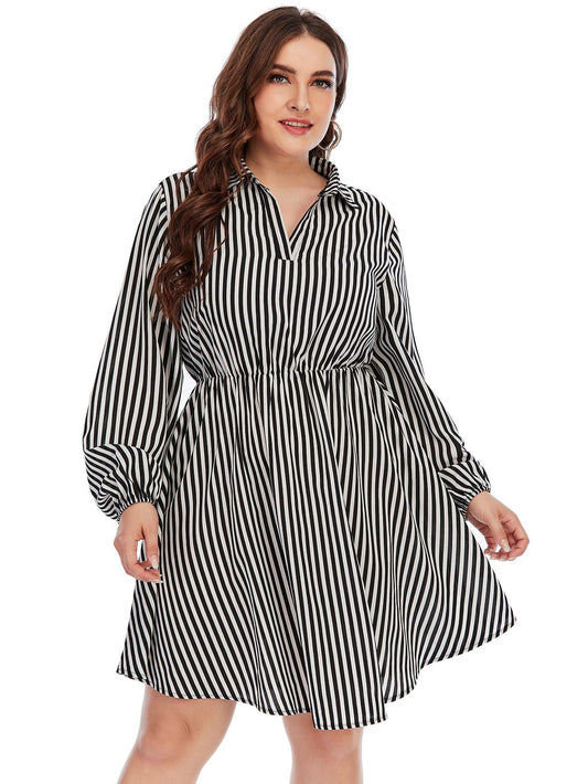 Striped Casual Striped Collared Dress