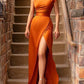 Mandy High Slit Sexy Solid Fitted Evening Gown
