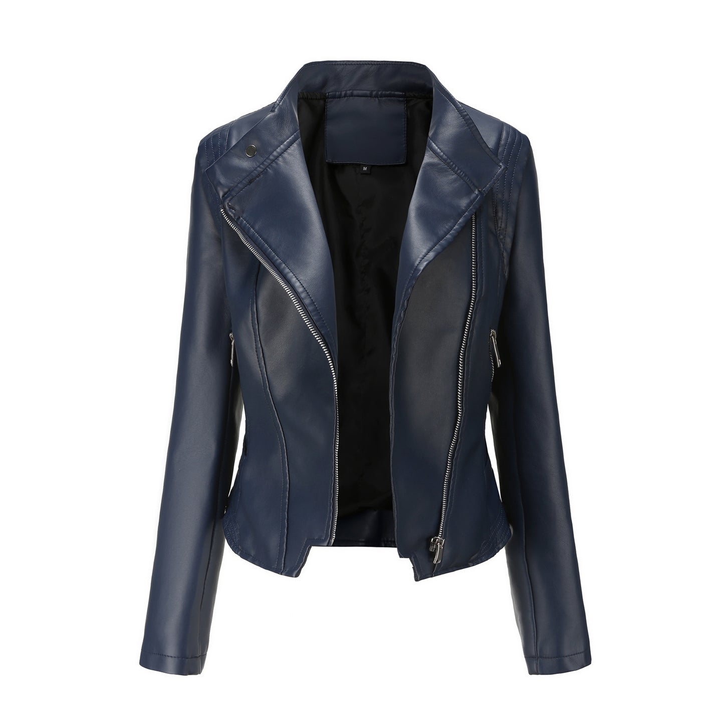 Faux Leather Collared Slim-Fit Jacket