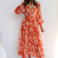 Casual Printed Long Sleeve V Neck Maxi Dress