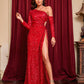Sasha Sequined Lace-up Slit Evening Gown