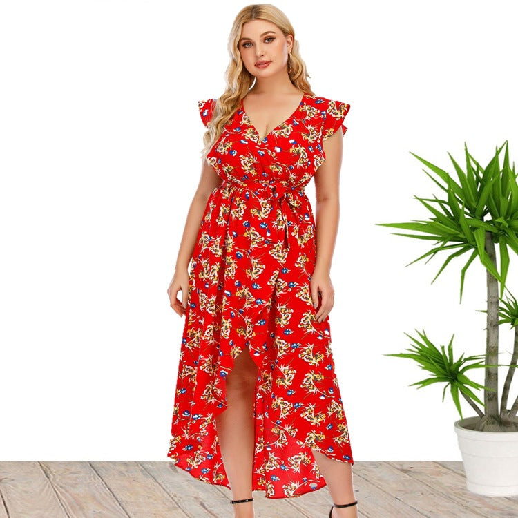 V-Neck Printed Dress Casual Dress