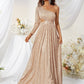 Andrea Sequined One Shoulder Gold High Slit Gown