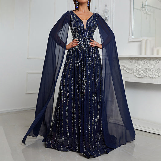 Long Sleeves Embroidered Embellished Gown