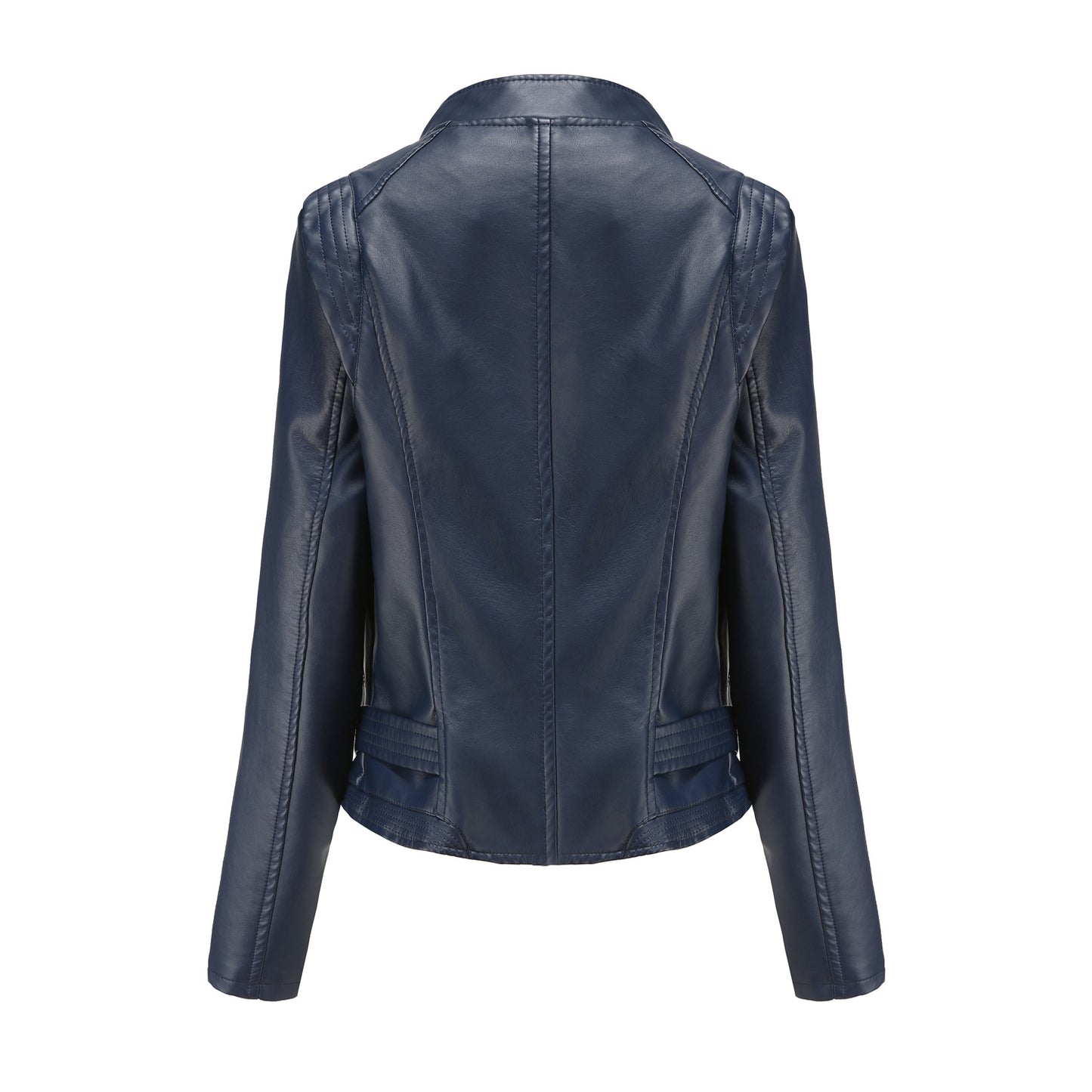 Faux Leather Collared Slim-Fit Jacket