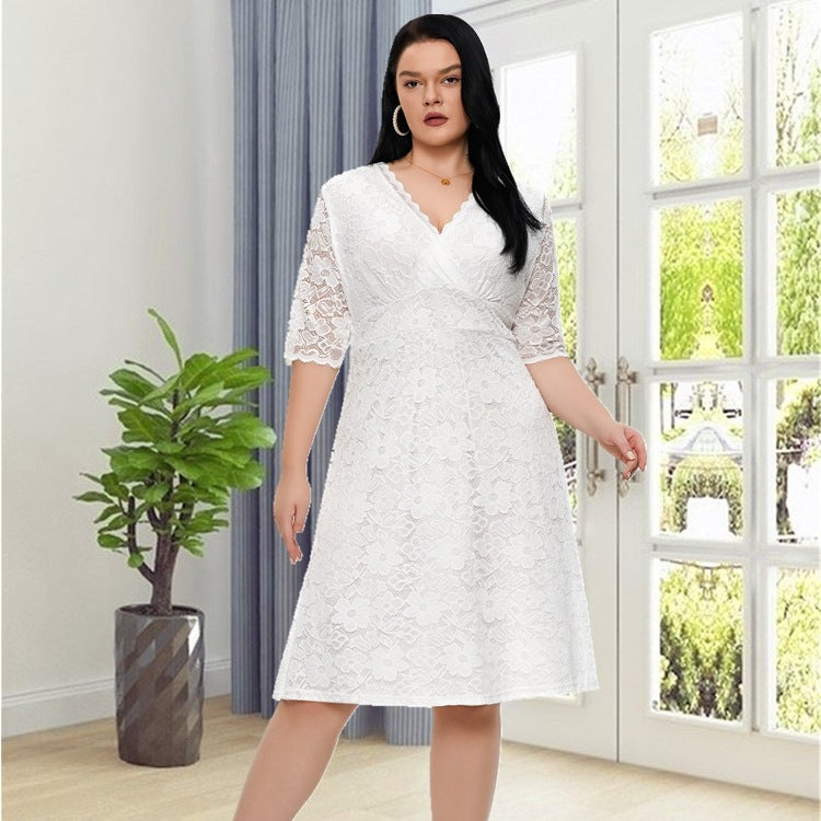 Take A Bow White Lace Up Plus Size Mini Dress – Haute2Wear