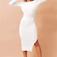 Kylie Sexy Knitted Solid Long Sleeve Split Dress