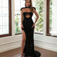 Ingrid Sexy Black Sequined Wrapped Evening Dress