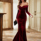 Elegant Off Shoulder Velvet Gown