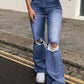Stretch Slim Knee Hole Bell-Bottom Pants