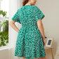 Plus Size Short Sleeve Green Printed Dress