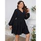 Elegant V neck Lantern Sleeve Plus Size Dress