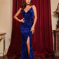 Verónica V Neck High Slit Sleeveless Gown