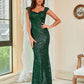 Audrey Elegant Green Sequined Evening Gown