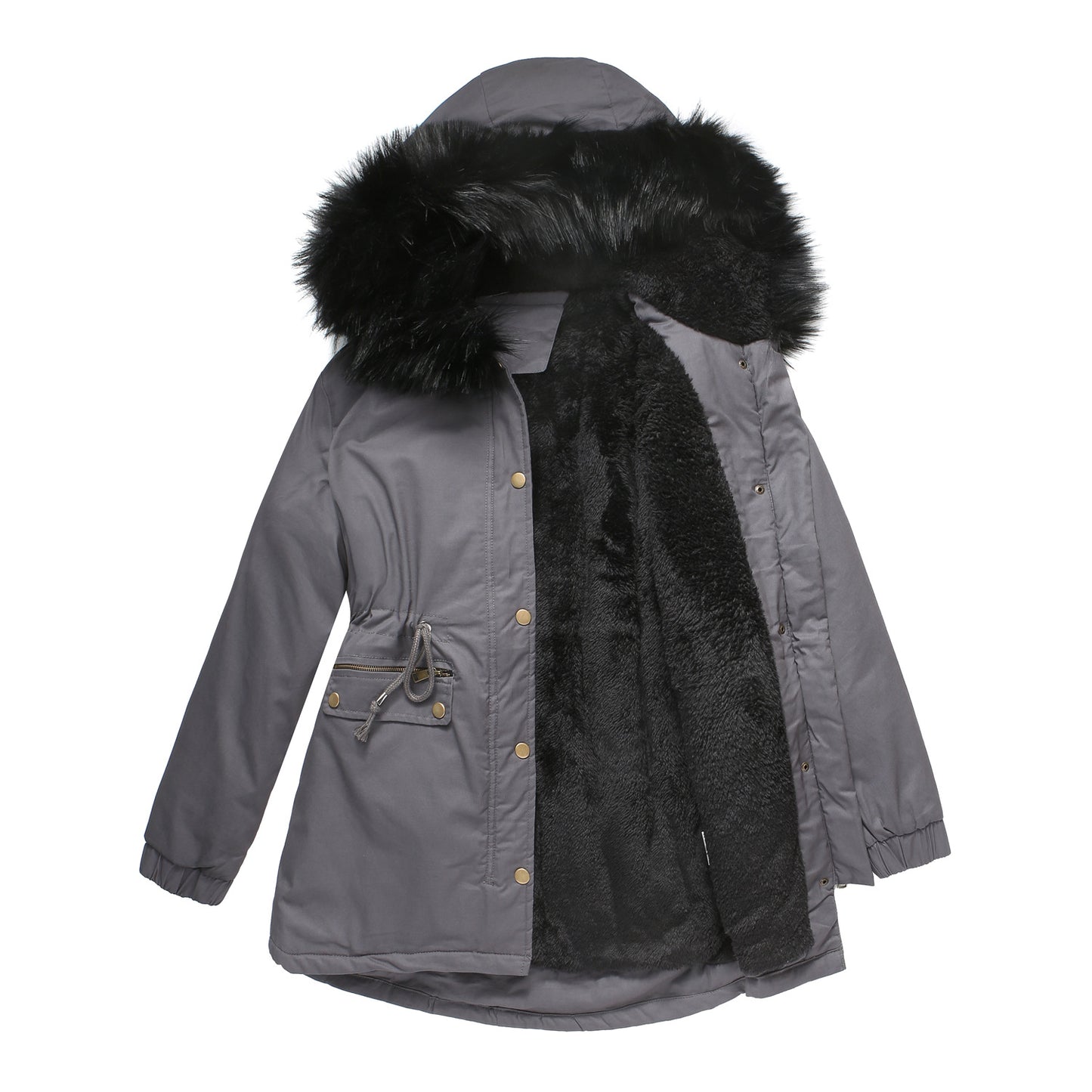 Fleece Lined Parka Coat with Fur Trims
