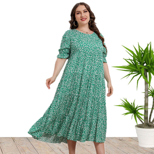 Short Sleeve Rayon Printed Loose Dress