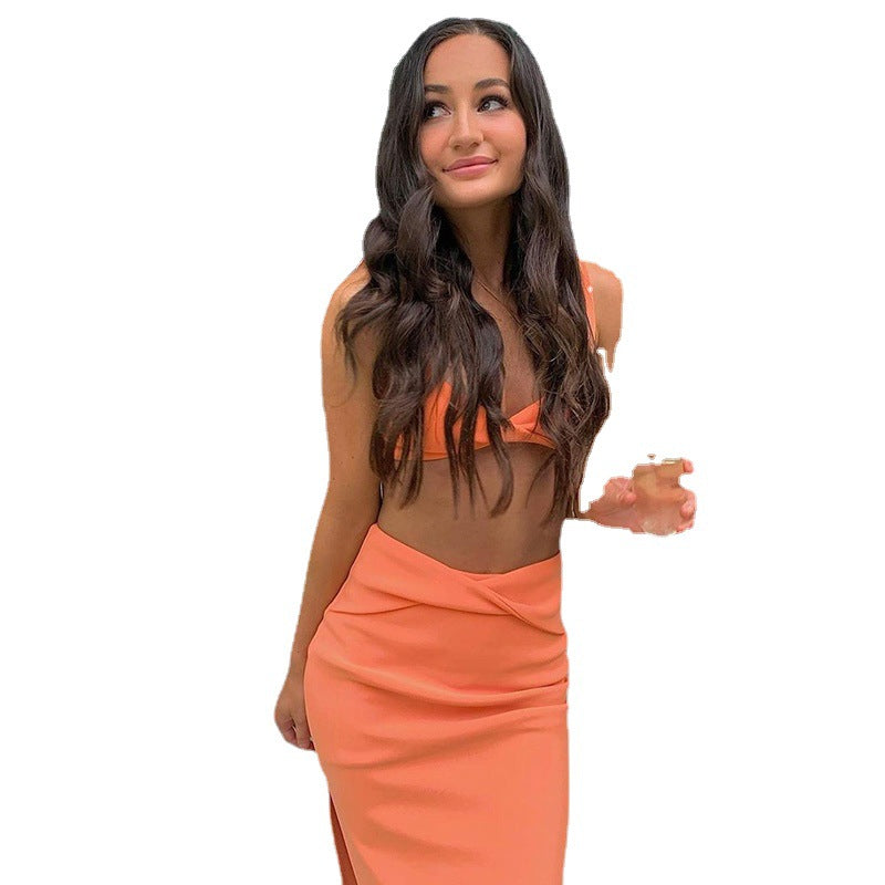 Coral Sexy Cami Dress Two-Piece Suit