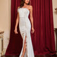 Hannah Feather Trims High Slit Sexy Evening Dress