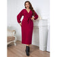 Long Sleeved Red V Neck Dress