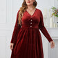 Dark Red V neck High Waist Dress