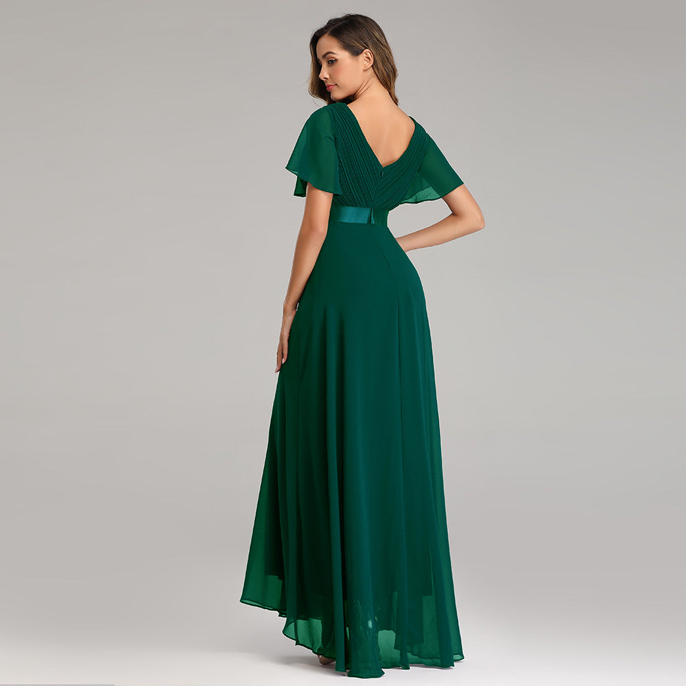 Elegant V Neck Solid Evening Dress