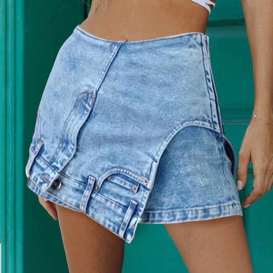 Mimi Asymmetric Solid Color Denim Skirt