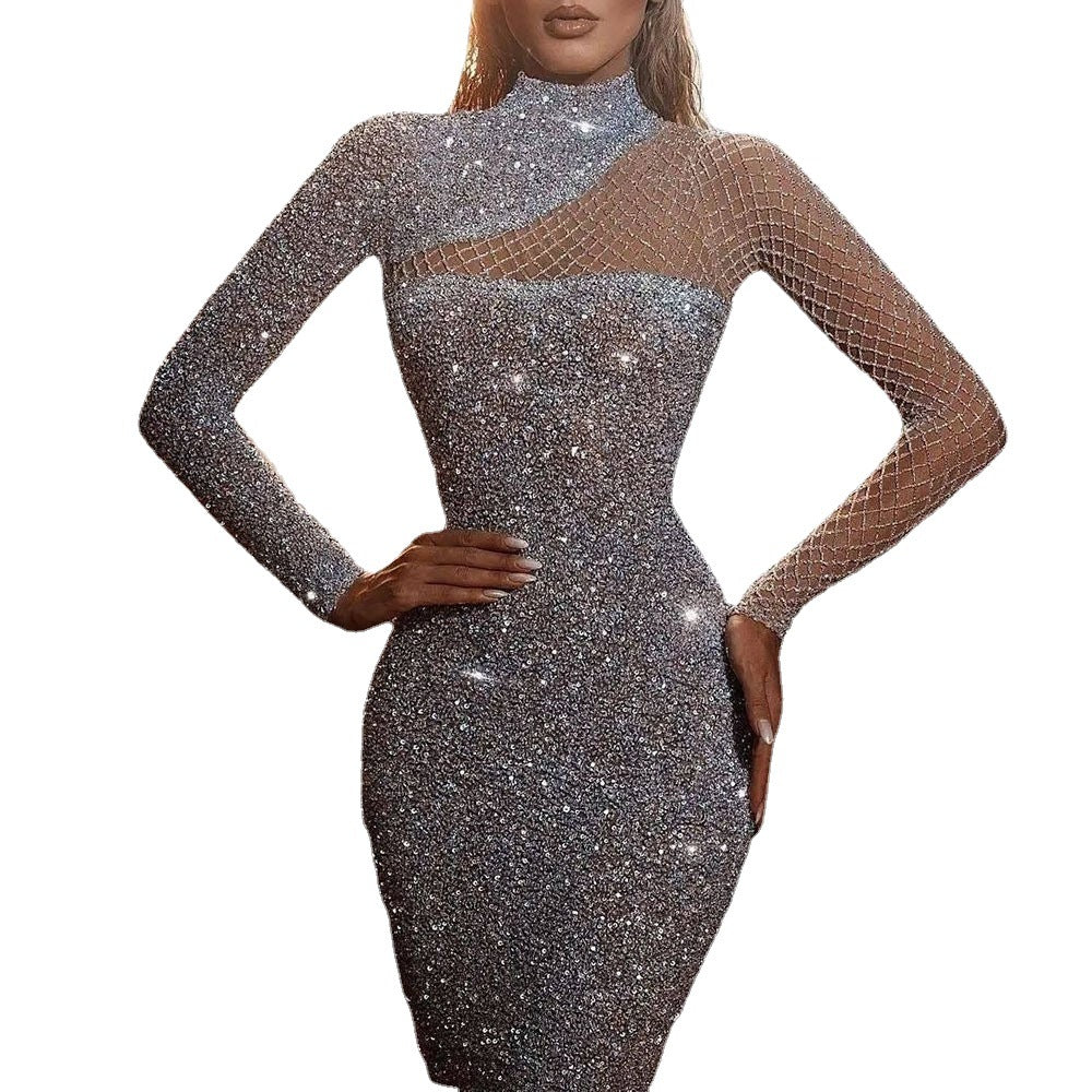 Evora Cutout Off-Shoulder Sequined Evening Dress